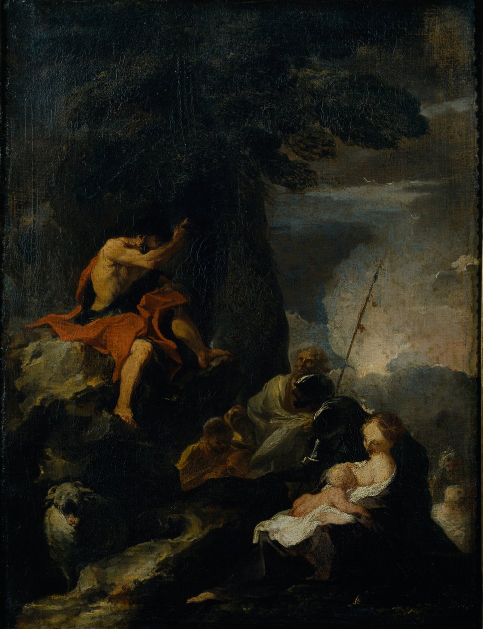 Johannes Döparen predikar i öknen (olja på duk) av Pierre Louis Cretey or Cretet