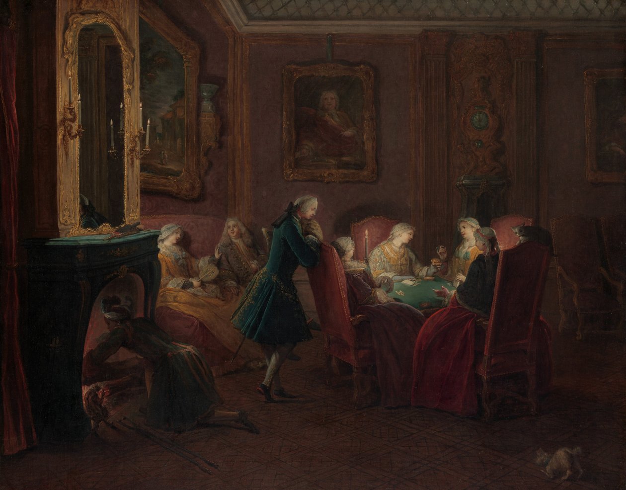 Kortspelare i en salong. av Pierre Louis Dumesnil