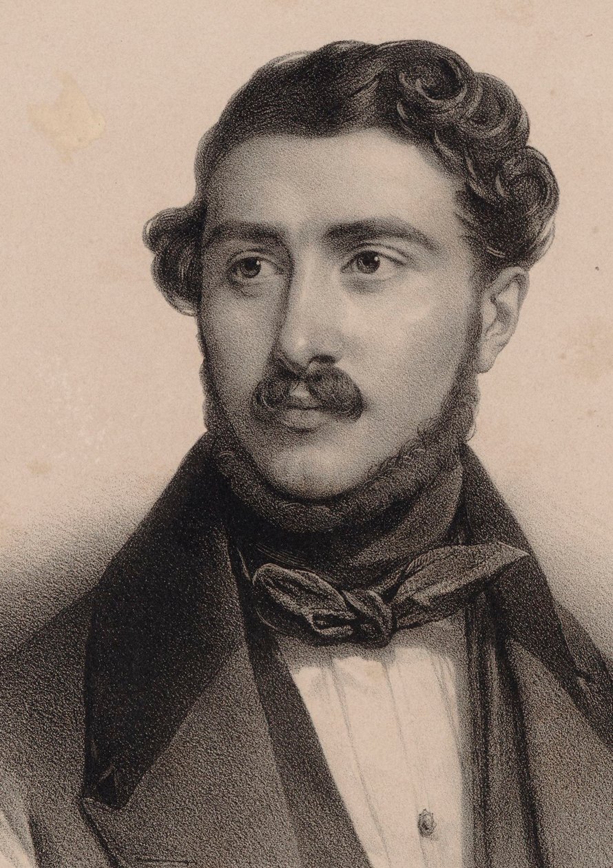 Porträtt av kompositören Théodore Labarre 1805-1870. av Pierre Louis Henri Grevedon