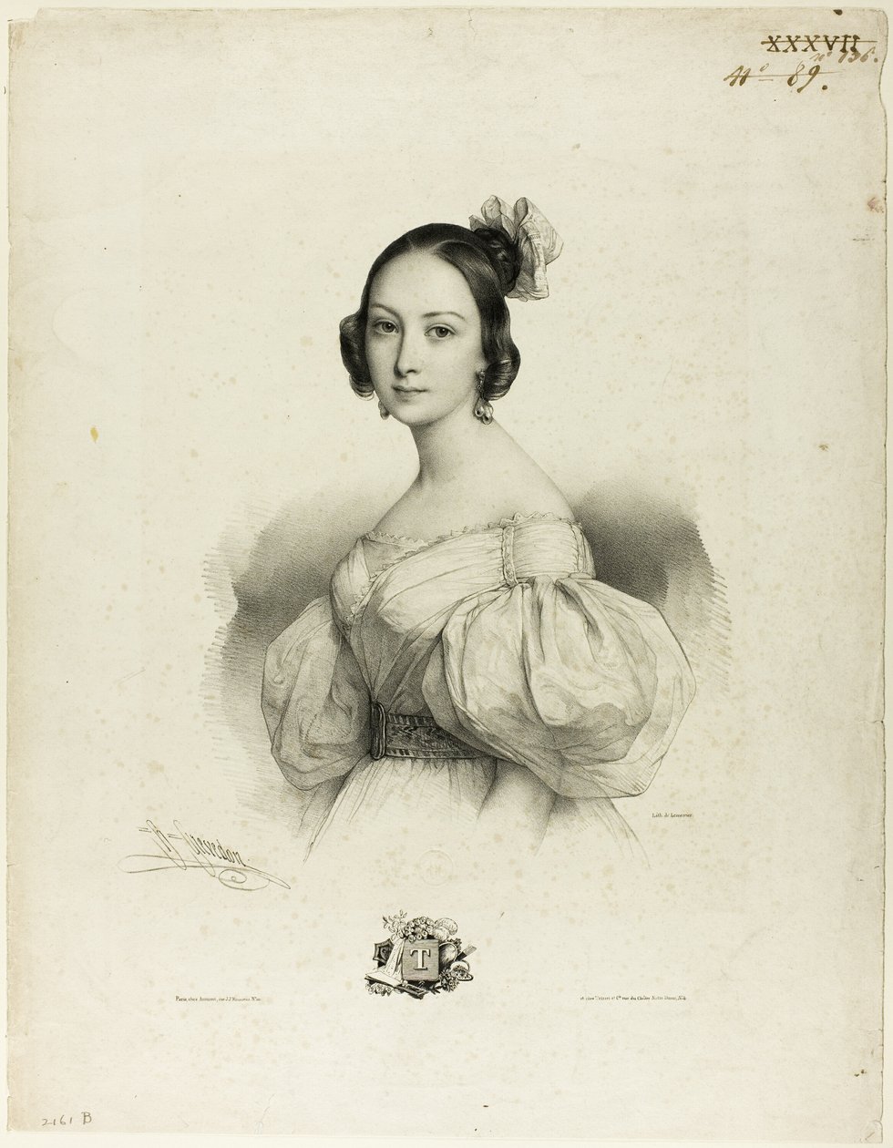 Bokstaven "T" från Le Miroir des Dames, eller New French Alphabet av Pierre Louis Henri Grevedon