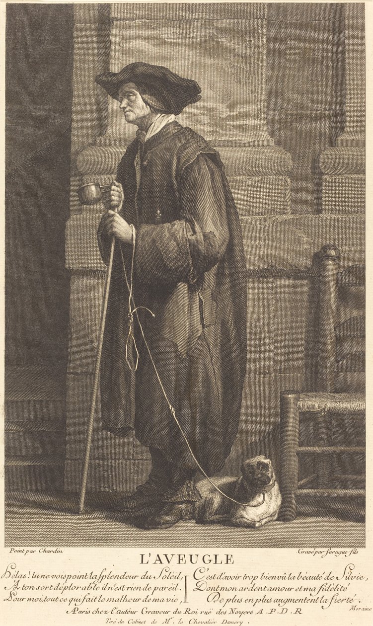 Den blinde tiggaren av Pierre Louis de Surugue after Jean Siméon Chardin