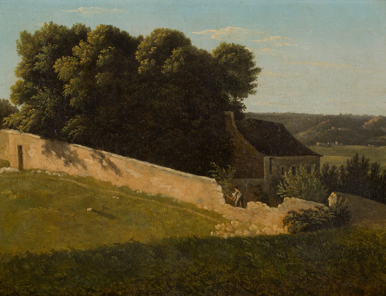 Sommarlandskap med stuga (olja på duk) av Pierre Luc Charles Ciceri