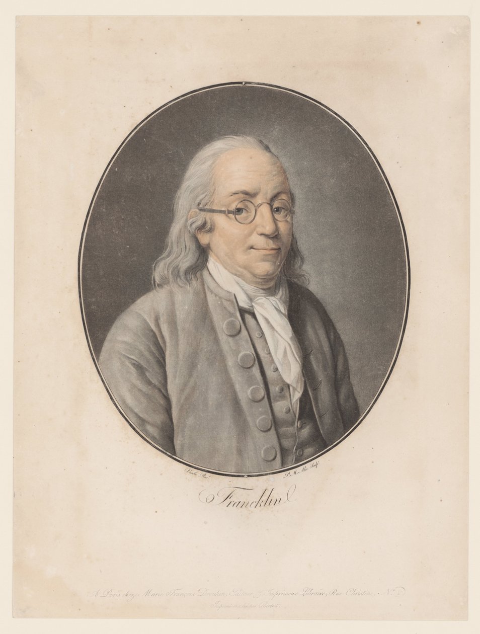 Porträtt av Benjamin Franklin Franklin (titel på objekt) Collection of Great Men (serietitel) av Pierre Michel Alix