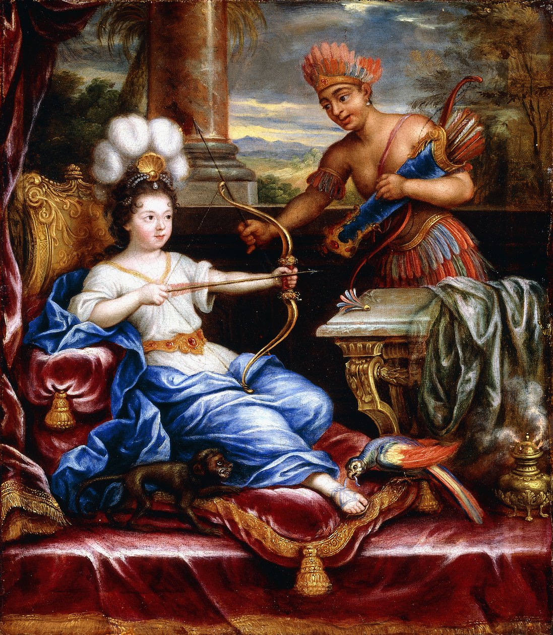 En allegori om Amerika som hyllar Europa, av Pierre Mignard