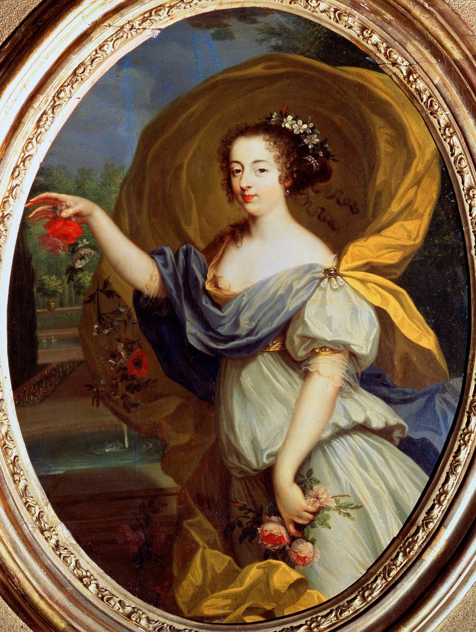 Porträtt av hertiginnan de la Valliere som Flora, 1600-talet. av Pierre Mignard