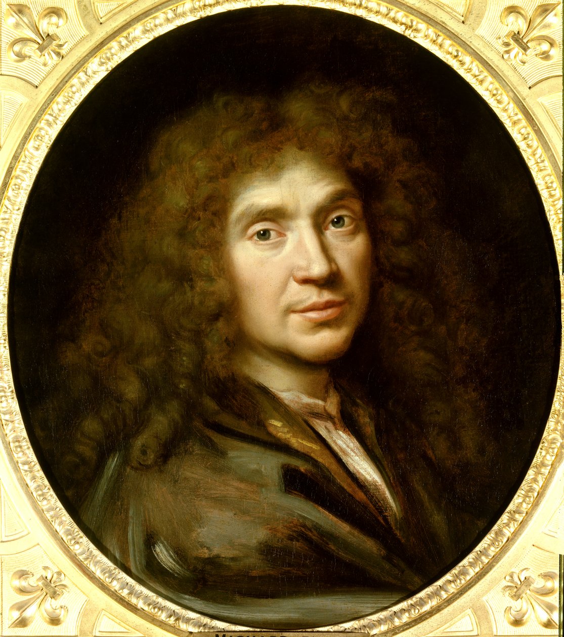 Porträtt av Moliere (1622-1673) Jean Baptiste Poquelin. Olja på duk. Mått: 0,55 x 0,48. Målning av Pierre Mignard (1612-1695) ca 1658. Chantilly. Musee Conde. - Porträtt av Moliere (1622-1673) Jean Baptiste Poquelin. Olja på duk. 0,55 x 0,48. Painti av Pierre Mignard