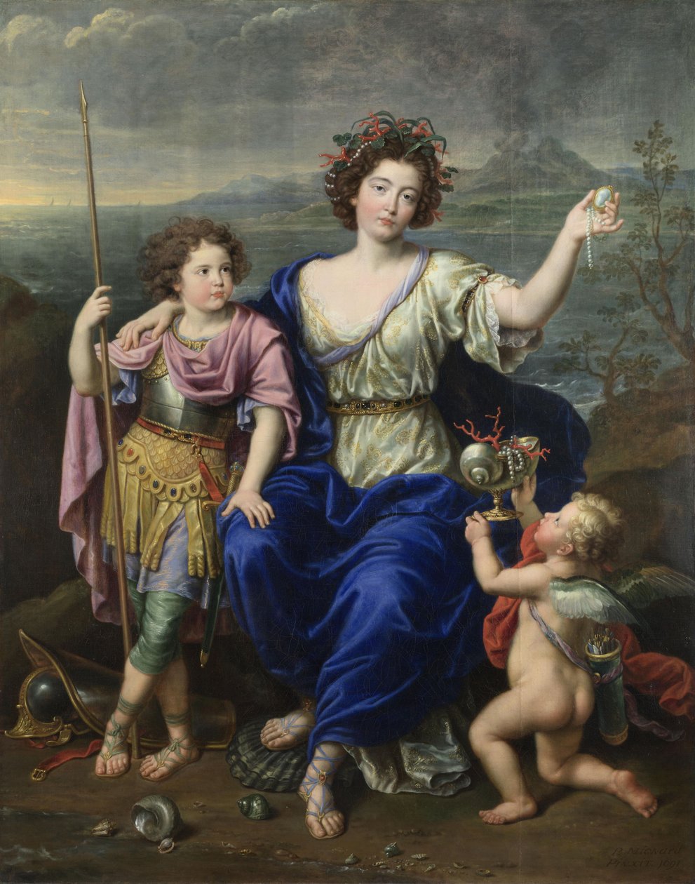Markisin de Seignelay och två av hennes söner av Pierre Mignard