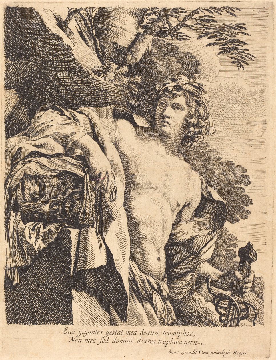 David med Goliats huvud av Pierre Mignard I after Simon Vouet