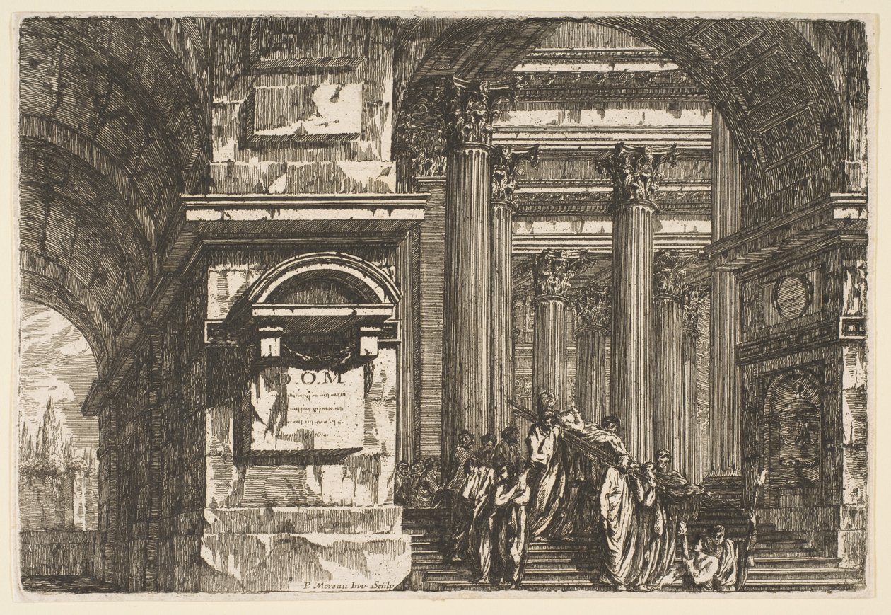 Begravningsscen i ett tempel, ca. 1760. av Pierre Moreau