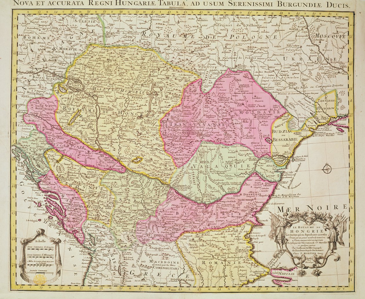 Karta över kungariket Ungern, 1742 (handfärgad gravyr) av Pierre Mortier