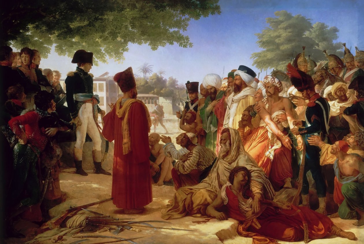 Franska:  Bonaparte gör nåd åt revoltörerna i Kairo 23. Oktober 1798 Napoleon Bonaparte benådar rebellerna i Kairo den 23 oktober 1798 av Pierre Narcisse Guerin
