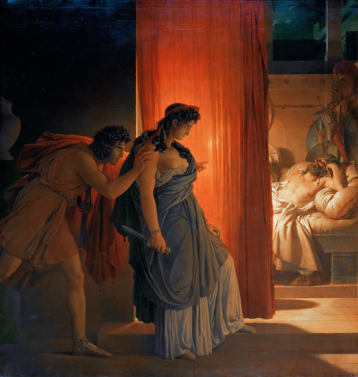Clytemnestra tvekar innan han dödar den sovande Agamemnon av Pierre Narcisse Guerin