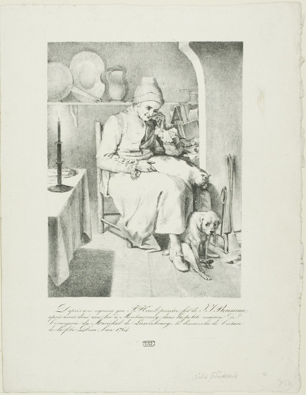 Skiss av Jean-Jacques Rousseau (recto); Skogsscen (verso) av Pierre Nolasque Bergeret