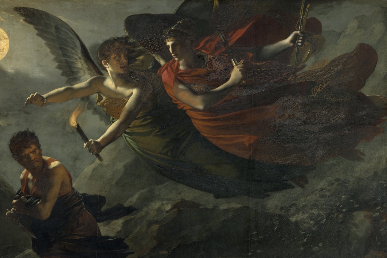 Detalj: Rättvisa och gudomlig hämnd som förföljer brott av Pierre Paul Prudhon