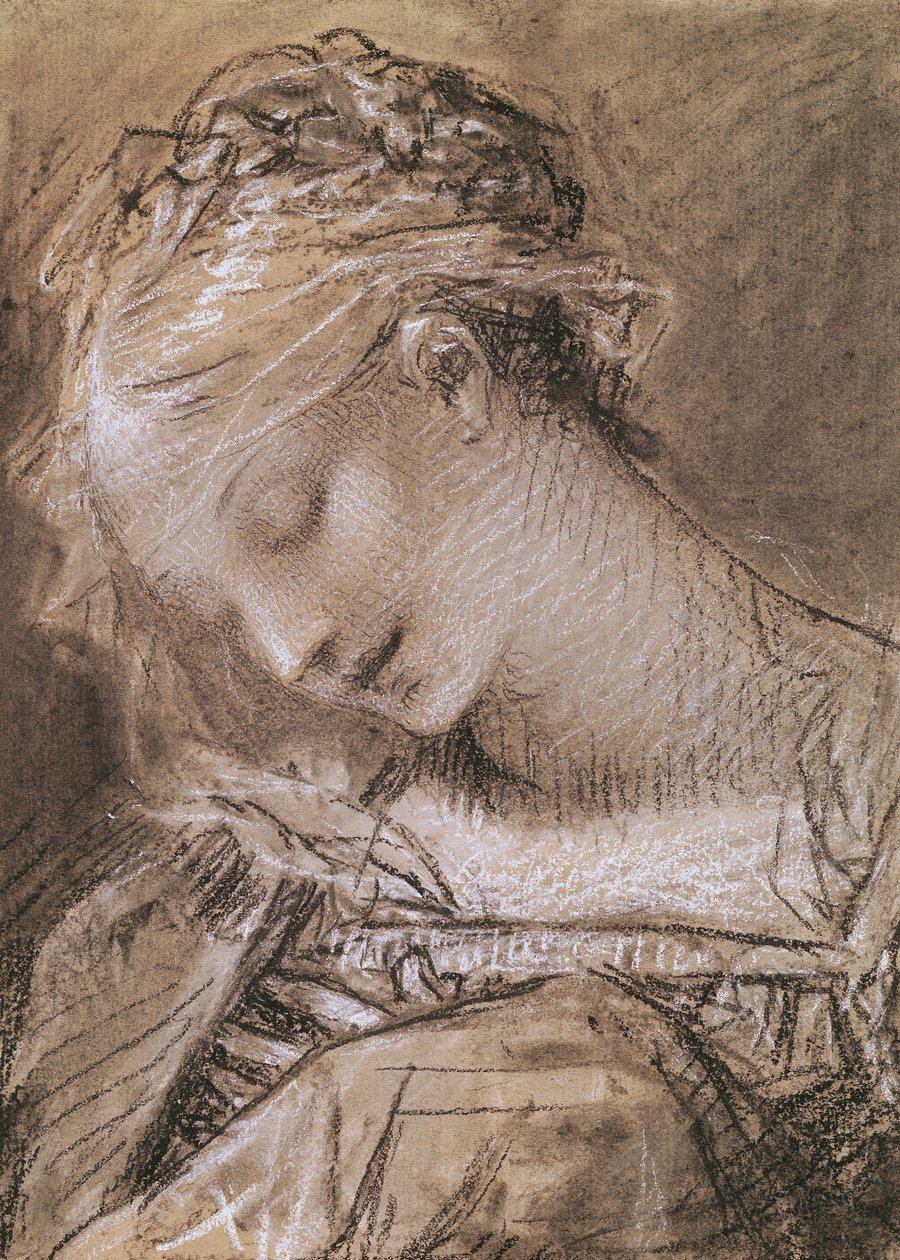 Jungfruhuvudet (kol och vit krita på papper) av Pierre Paul Prudhon