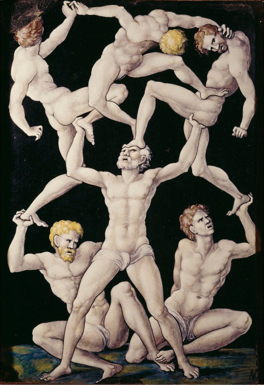 Plaquet with Acrobats, c.1550 (målad emalj på koppar) av Pierre Penicaud