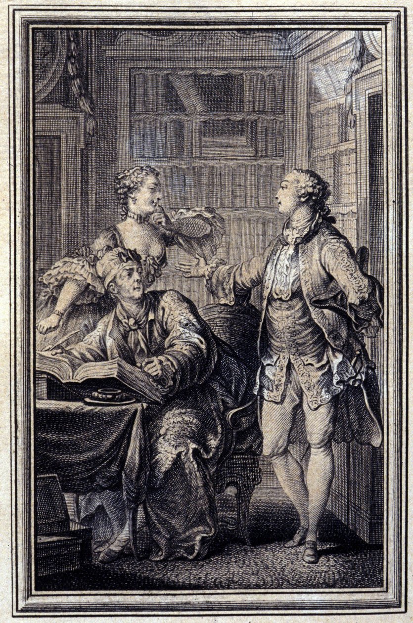 A Stingy Woman, Gallant Croc - i ""Berättelser och noveller på vers"" av Jean La Fontaine. 1776. Illustration av P.P. Choffard. av Pierre Philippe Choffard