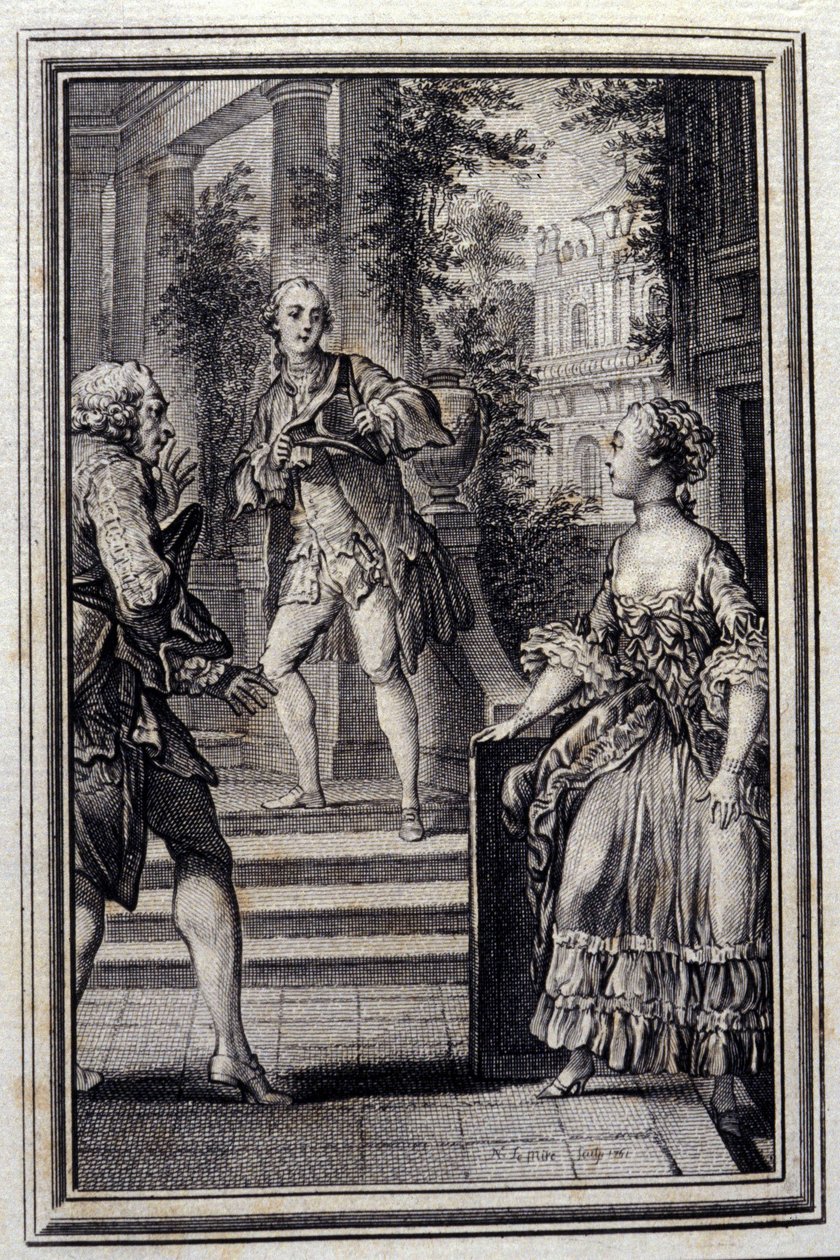 La Confidente sans savoir ou le Stratageme - i "" Sagor och noveller på vers"" av Jean La Fontaine. 1776. Illustration av P.P. Choffard. av Pierre Philippe Choffard