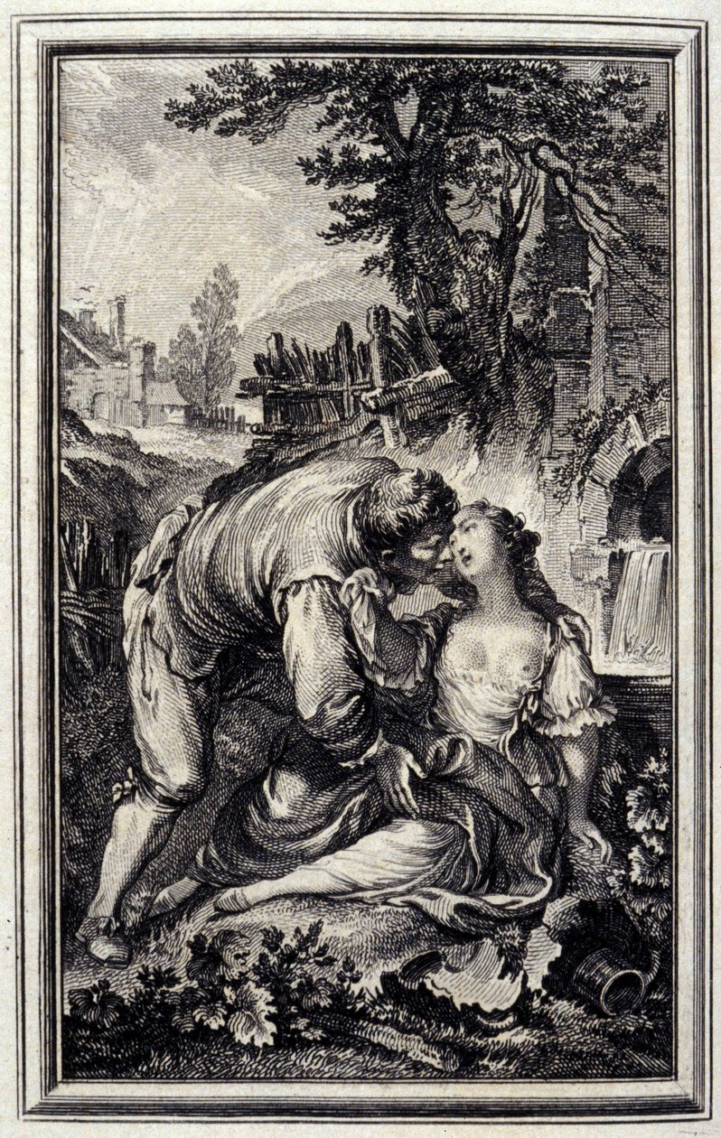 La Cruche - i ""Berättelser och noveller på vers"" av Jean La Fontaine. 1776. Illustration av P.P. Choffard. av Pierre Philippe Choffard