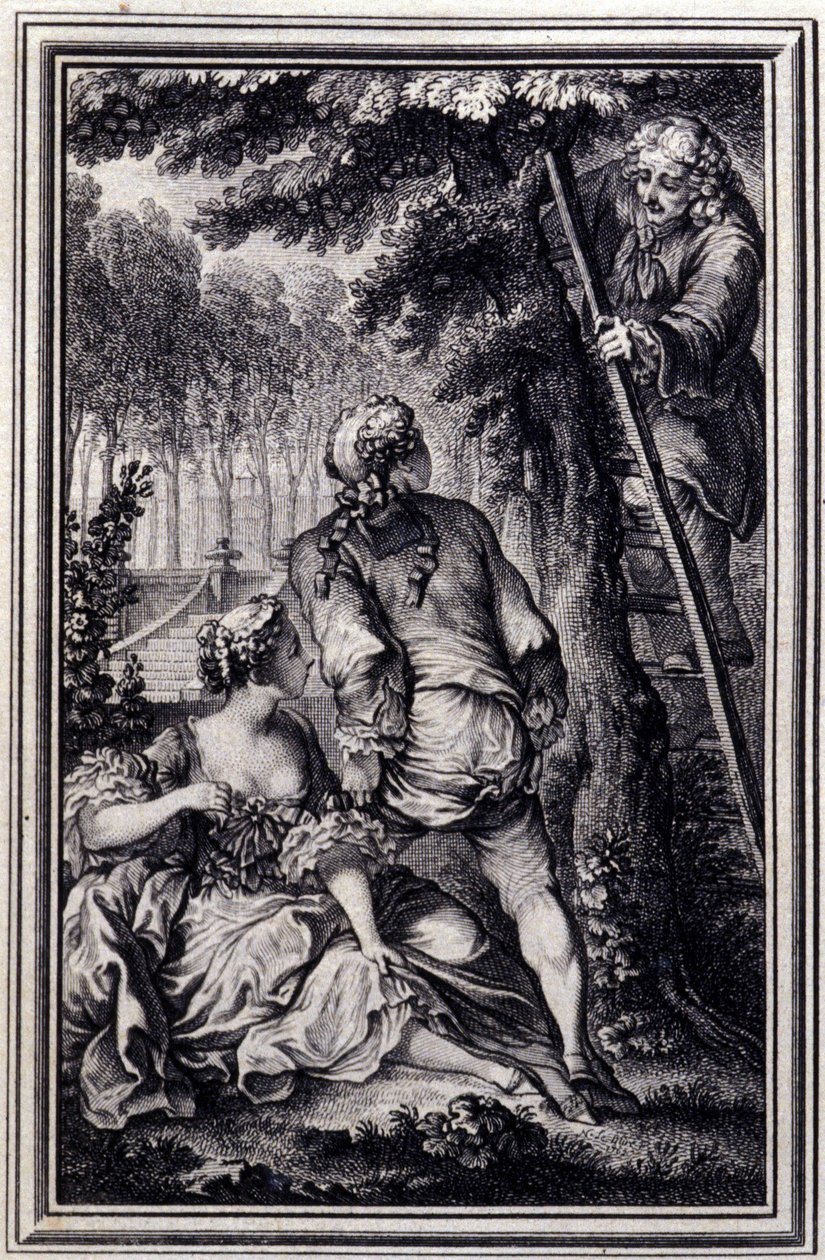 La Gageure des trois commeres - i "" Sagor och noveller på vers"" av Jean La Fontaine. 1776. Illustration av P.P. Choffard. av Pierre Philippe Choffard