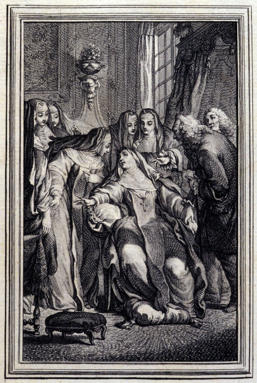 Den sjuka abbedissan - i "Berättelser och noveller på vers" av Jean La Fontaine. 1776. Illustration av P.P. Choffard. av Pierre Philippe Choffard