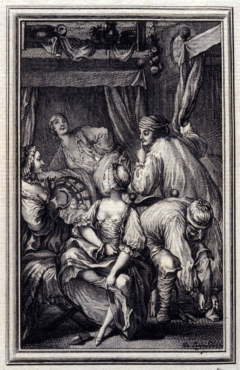 Le Cradle - i "" Sagor och noveller på vers "" av Jean La Fontaine. 1776. Illustration av P.P. Choffard. av Pierre Philippe Choffard