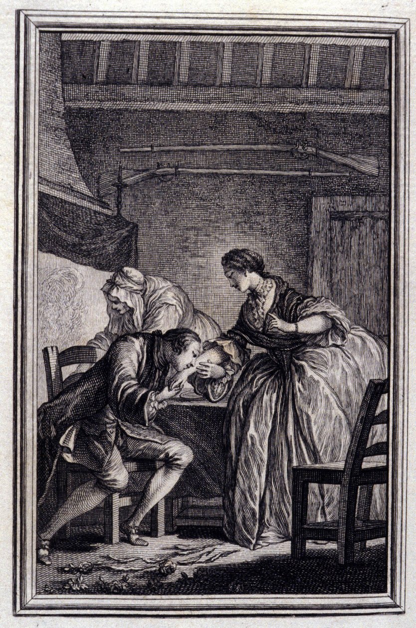 Falken - i ""Berättelser och noveller på vers"" av Jean La Fontaine. 1776. Illustration av P.P. Choffard. av Pierre Philippe Choffard