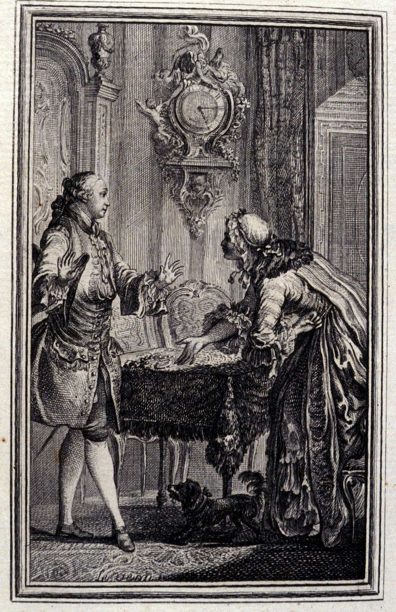 Le Gascon straffas - i "Tales et nouvelles en vers" av Jean La Fontaine. 1776. Illustration av P.P. Choffard. av Pierre Philippe Choffard