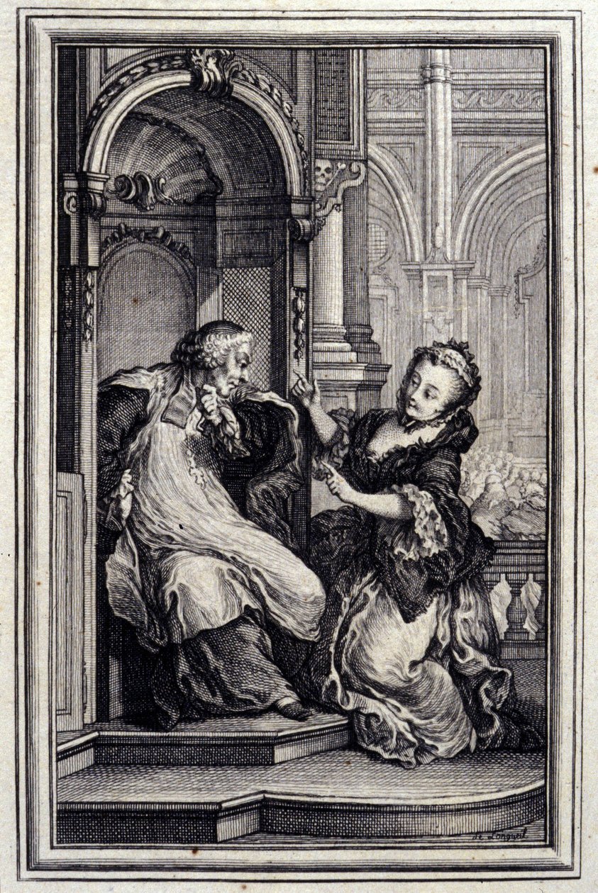 Le Mari confessor - i "" Sagor och noveller på vers "" av Jean La Fontaine. 1776. Illustration av P.P. Choffard. av Pierre Philippe Choffard