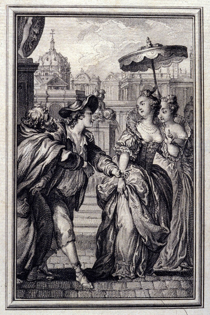 Les Oies du Pere Philippe - i "" Sagor och noveller på vers "" av Jean La Fontaine. 1776. Illustration av P.P. Choffard. av Pierre Philippe Choffard