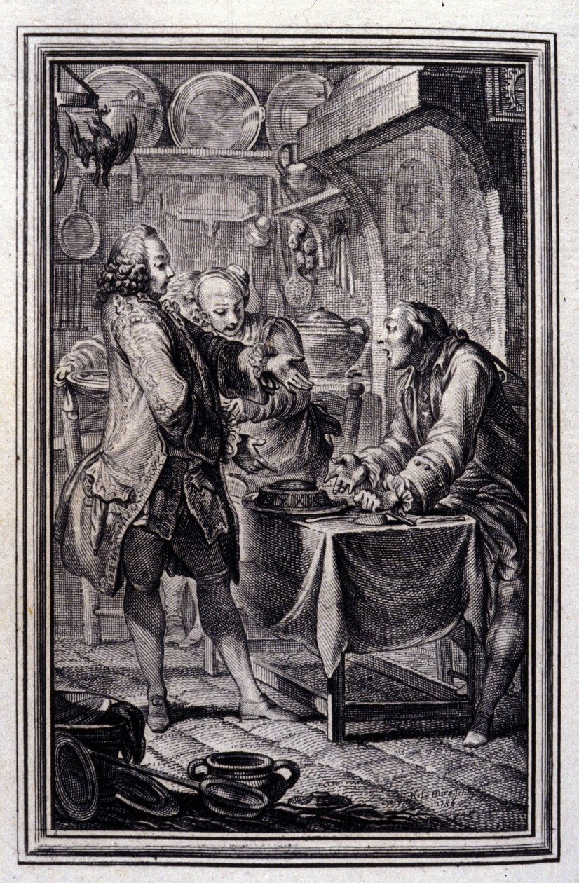 Pasta av ål. i "" Sagor och noveller på vers" av Jean La Fontaine. 1776. Illustration av P.P. Choffard. av Pierre Philippe Choffard