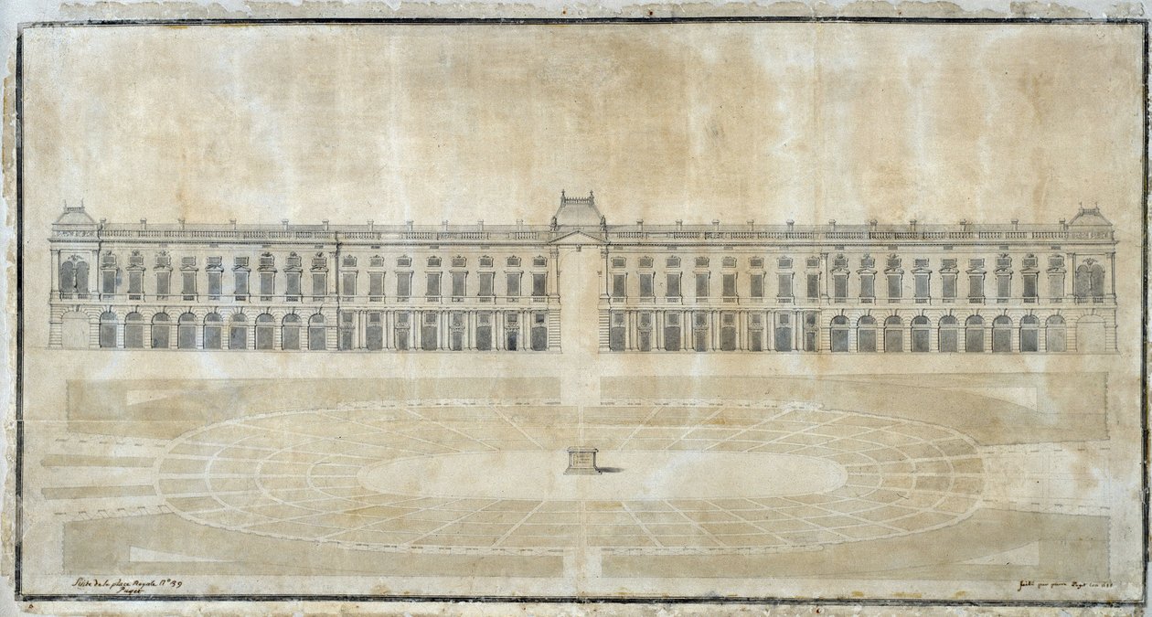 Arkitektur: "Projekt av Place Royale för Marseille, invändig höjd" 1686 (ritning) av Pierre Puget