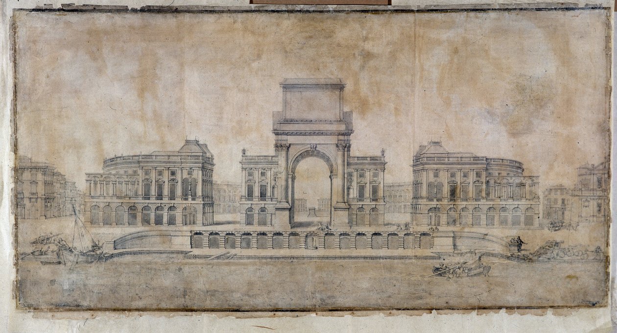 Arkitektur: "Projekt av Place Royale för Marseille, perspektiv tittar på staden" 1686 (ritning) av Pierre Puget