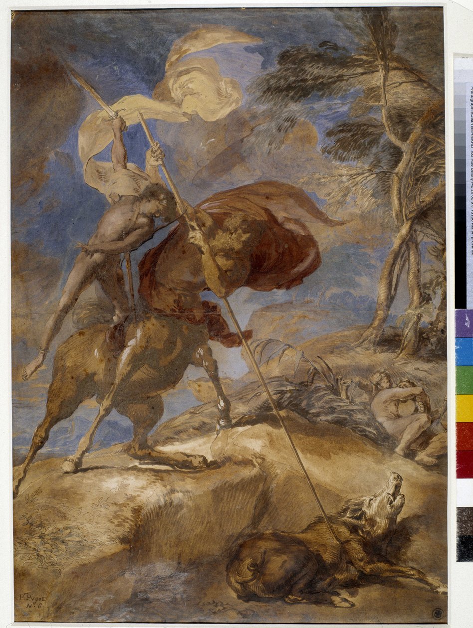 Skiss över "" Achilles Education av Kentauren Chiron" av Pierre Puget