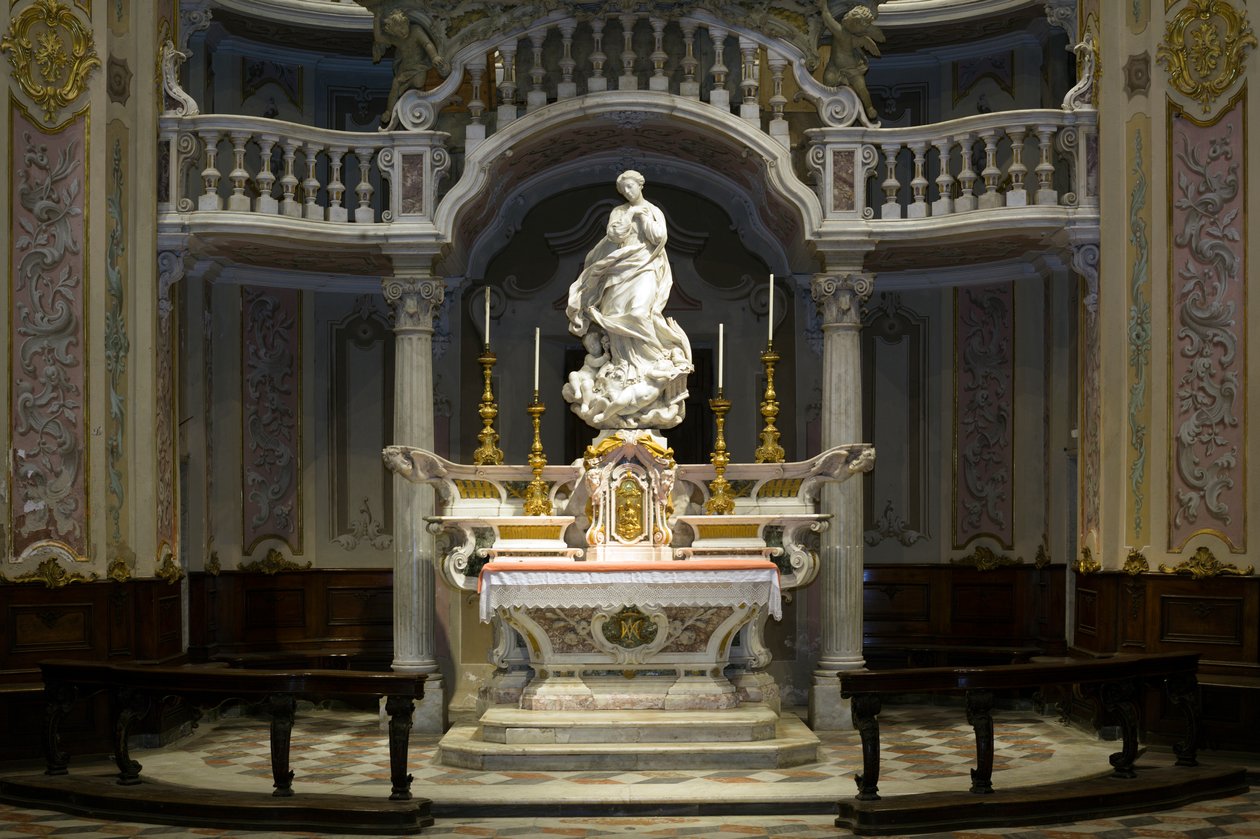 Den obefläckade avlelsen, Santa Maria Immaculate placerad på altaret i det scenografiska kapellet 1669-70 (marmor) av Pierre Puget