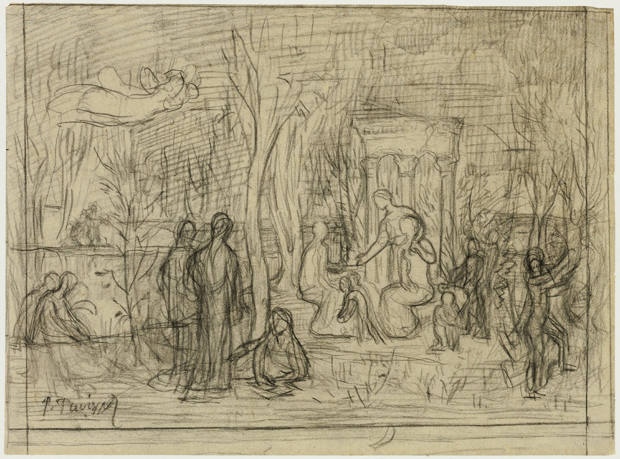 Kompositionsstudie för The Sacred Grove, Beloved of the Arts and the Muses av Pierre Puvis de Chavannes
