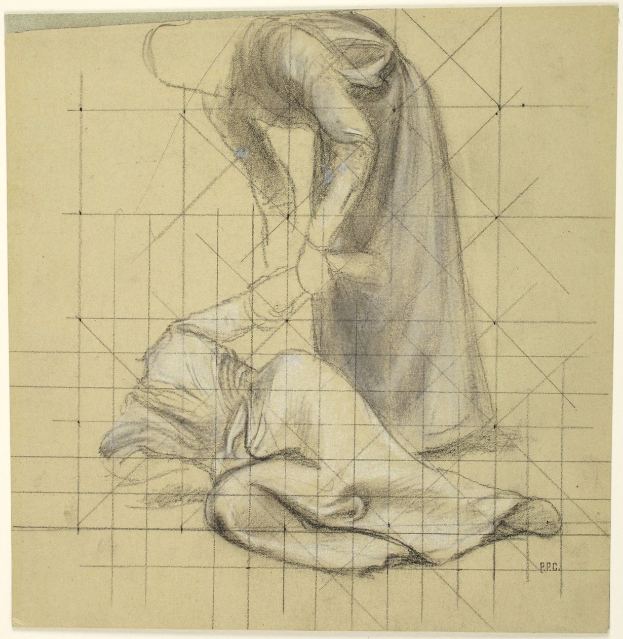 Skulptur som lyfter upp en fallen figur, studie till serien ”Sankta Genevièves liv”, Paris, Pantheon av Pierre Puvis de Chavannes