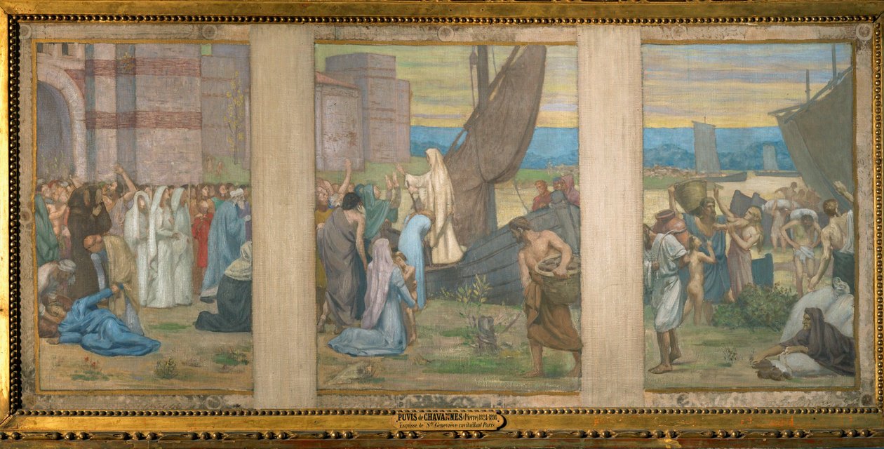 Sankta Genevieve för in färskvaror till Paris, skiss till Pantheon i Paris (målning på duk) av Pierre Puvis de Chavannes