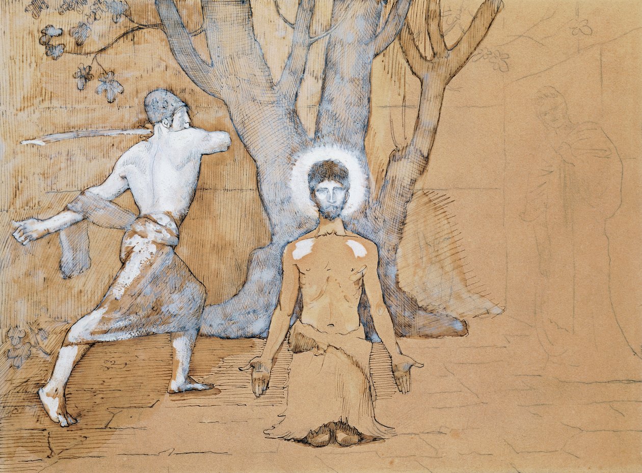 Studie för halshuggning av John Baptist (penna, bläck, penna och akvarellteckning) av Pierre Puvis de Chavannes