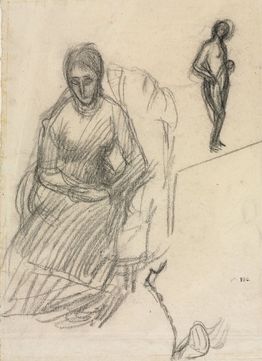 Studie av Madame Marie Cantacuzène; Studie av stående kvinnlig nakenbild, ca 1883 (svart krita) av Pierre Puvis de Chavannes