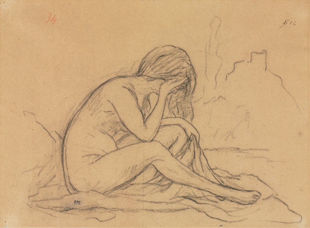Studie av en kvinnlig naken (möjligen för en orealiserad allegorisk målning) (recto) av Pierre Puvis de Chavannes