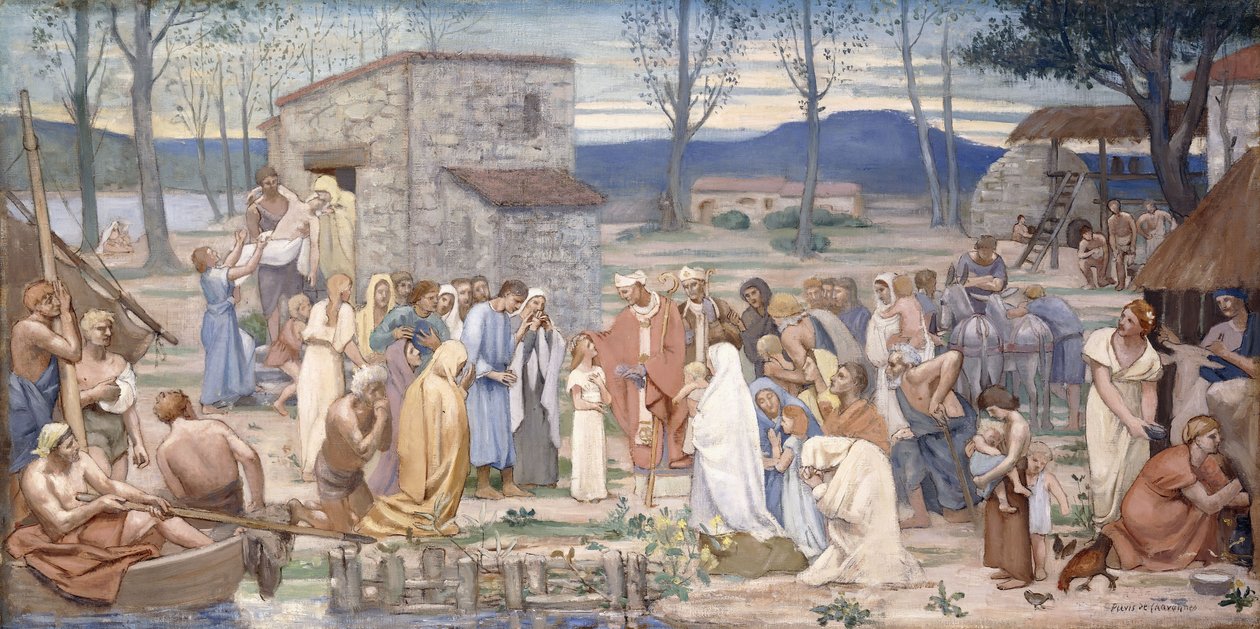 Saint Genevieves barndom, 1874 av Pierre Puvis de Chavannes