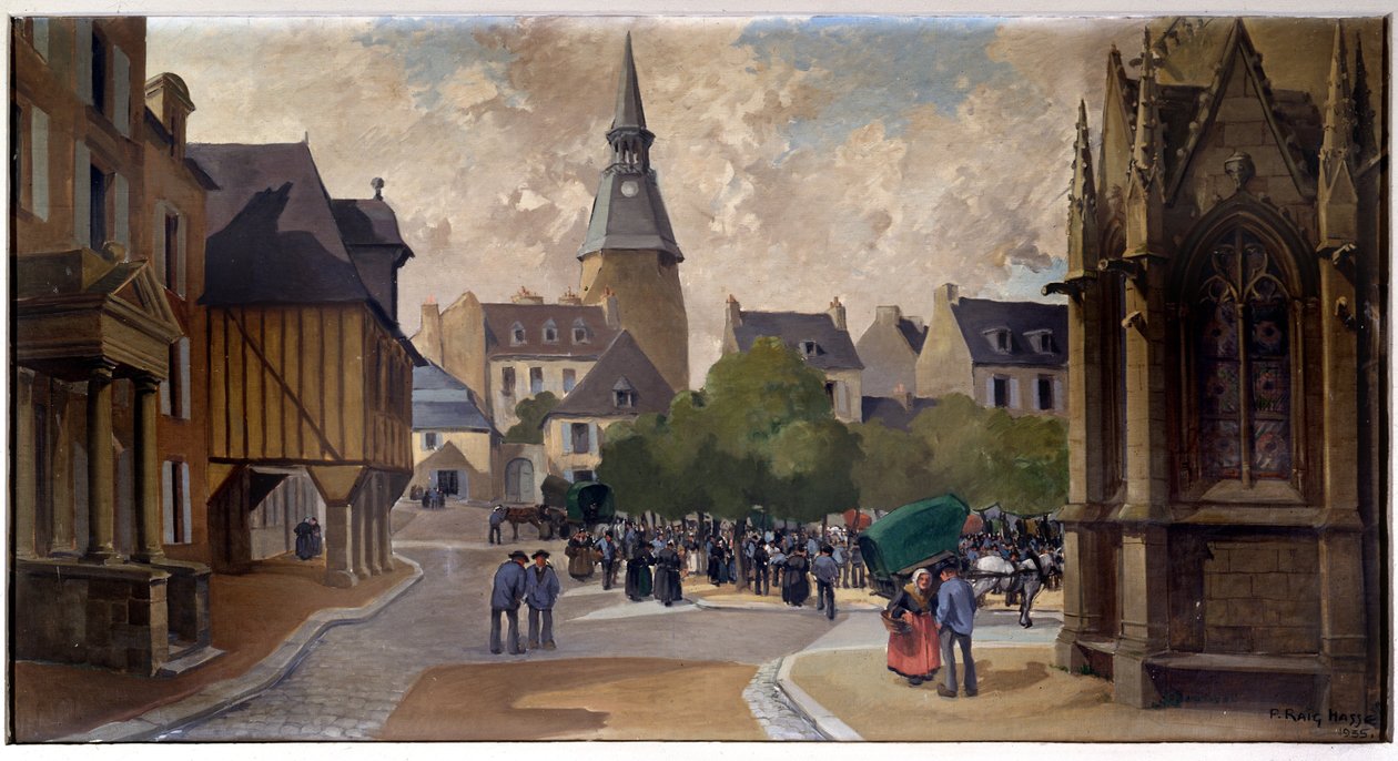 Kalvmarknaden på Place St Sauveur, Dinan - av P. Raig Hasse av Pierre Raighasse
