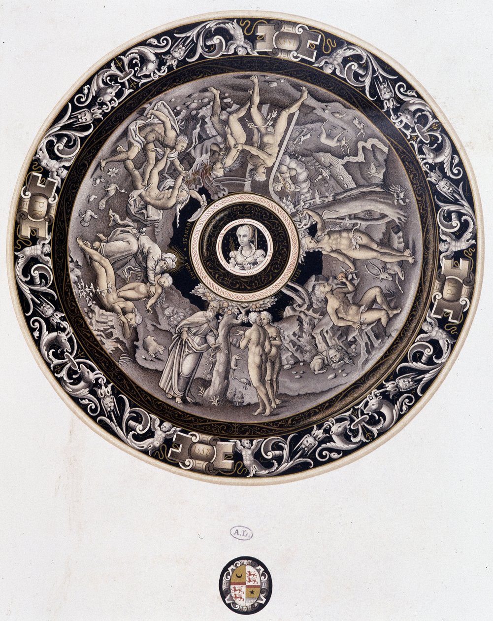 Porslinstallrik från 1500-talet som föreställer Genesis av Pierre Reymond, Limoges av Pierre Reymond