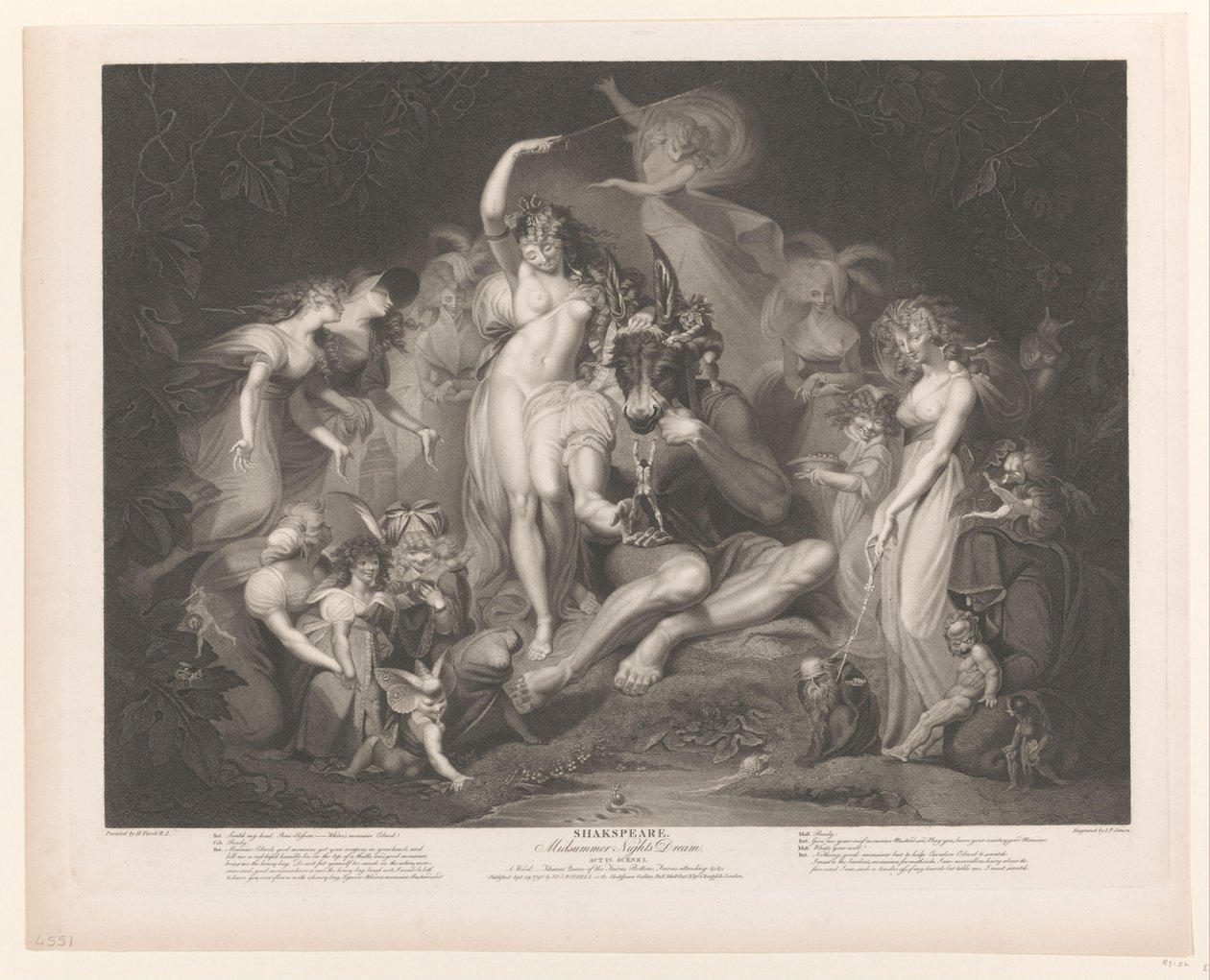 Titania och Botten omgiven av figurer shakspeare. Midsommarnattsdröm (titel på objekt) av Pierre Simon (II)