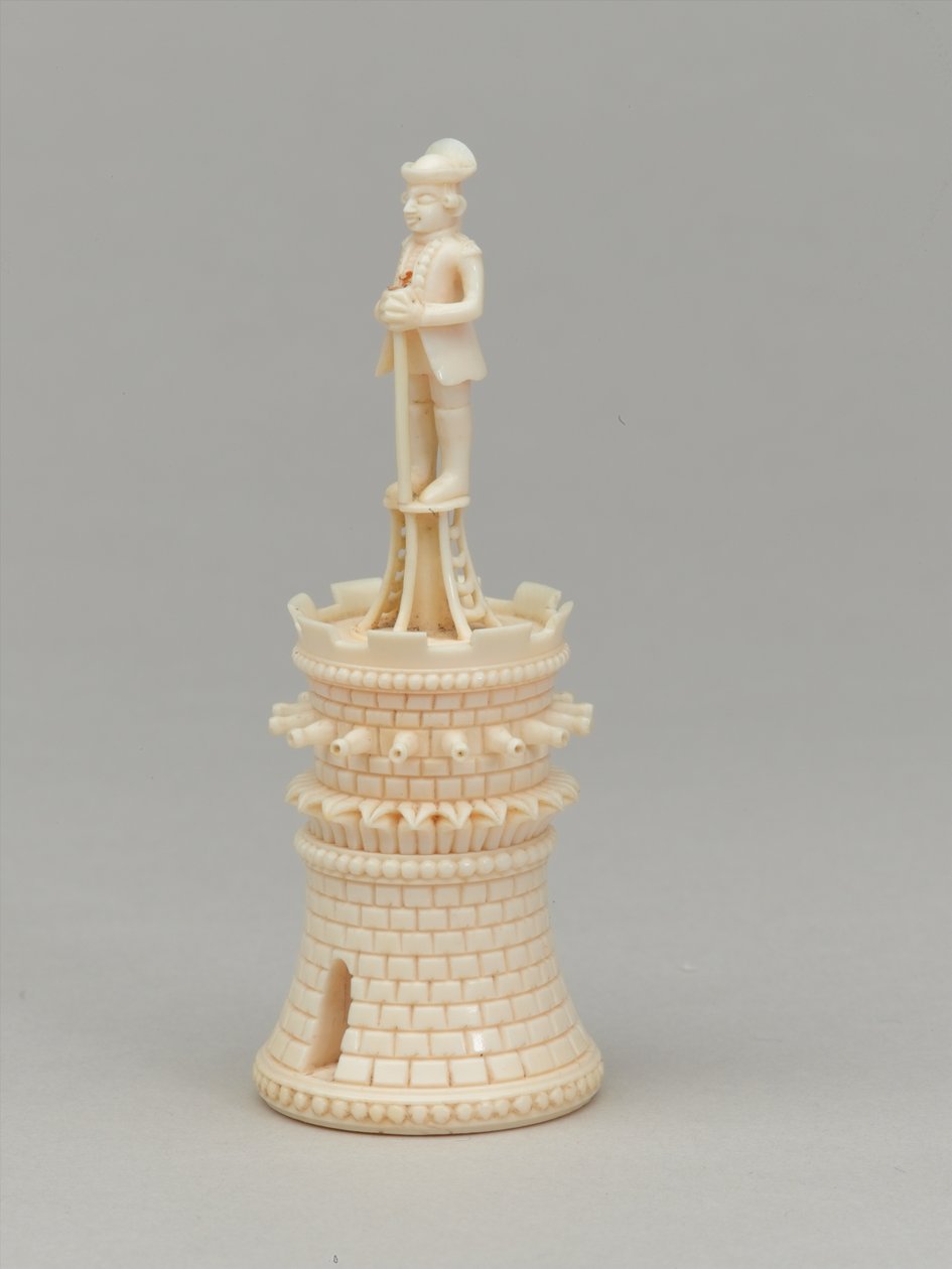 Vitt torn, schackpjäs, Indien, 1820 ca av Pierre Simon Dequoy