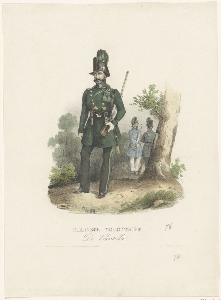 Belgisk frivillig jägare, 1831 Chasseur Volontaire De Chasteller (titel på objekt) av Pierre Simonau