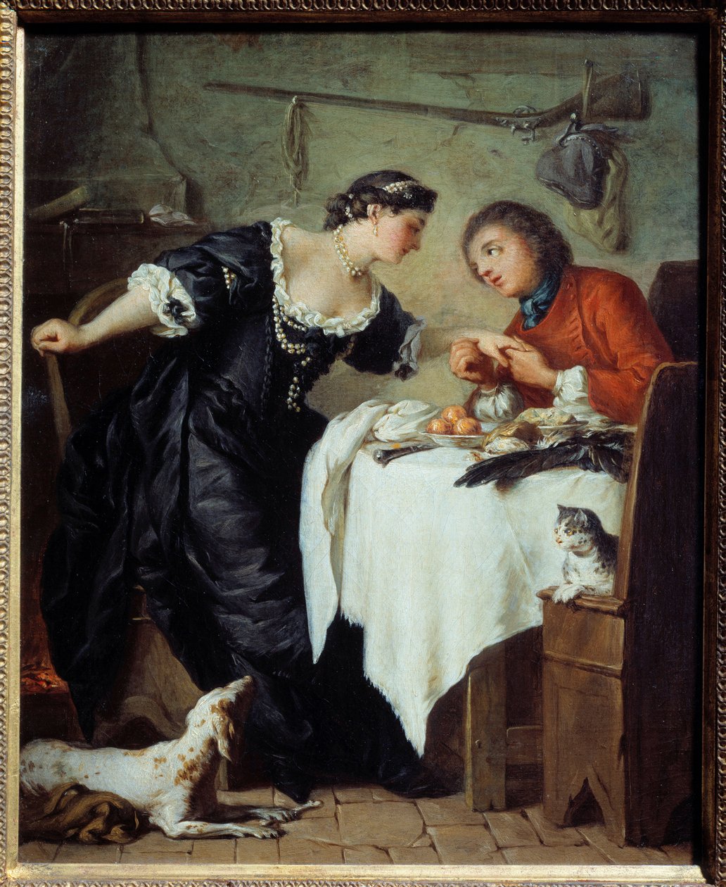 Falken. Illustration av en fabel av Jean de La Fontaine. Målning av Pierre Subleyras (1699 - 1749) av Pierre Subleyras