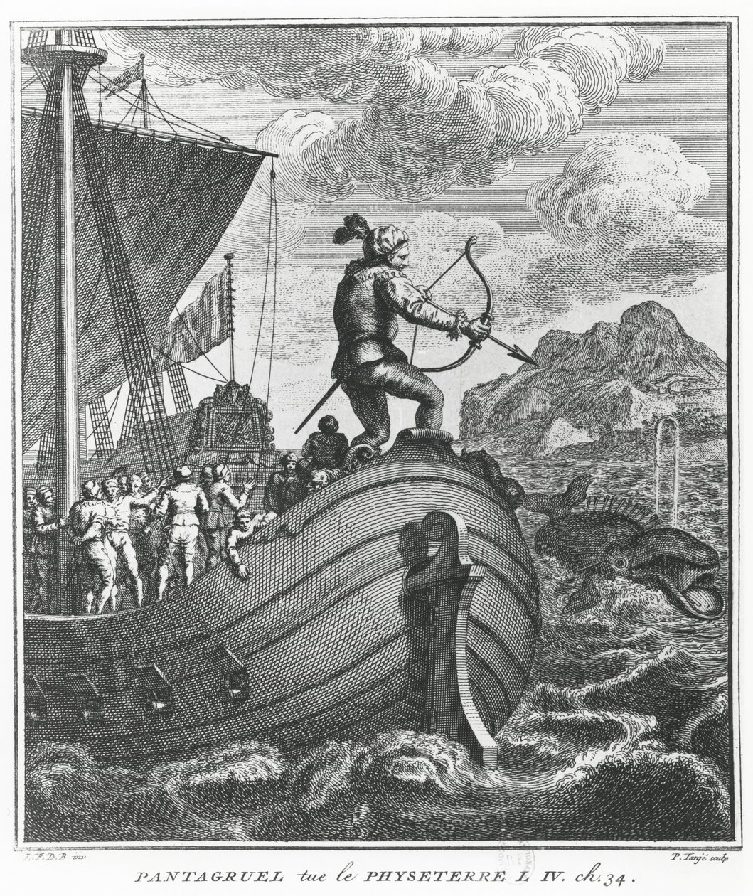 Pantagruel dödar Physeter, illustration från "Gargantua and Pantagruel", av François Rabelais av Pierre Tanje