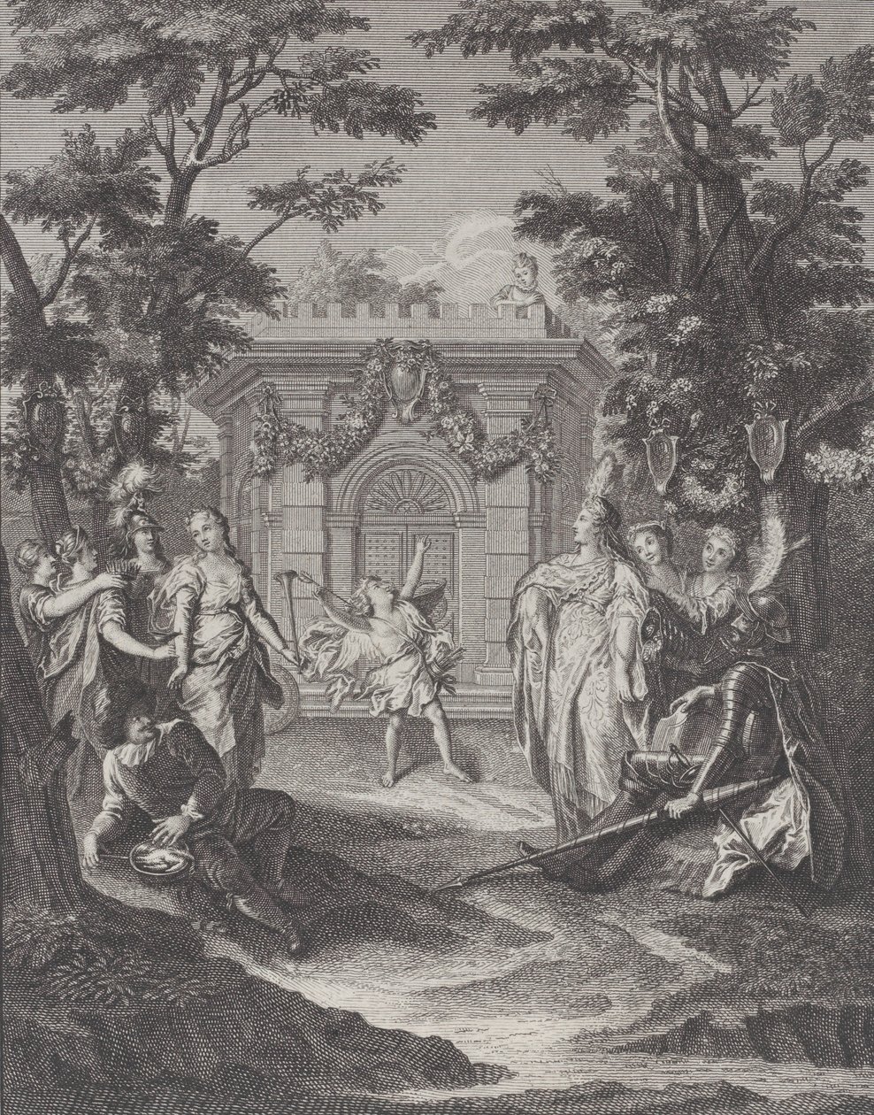 Tavla 13: Kärlekens ingång till Gamaches bröllop Entrance of Love and Wealth..., 1745. av Pierre Tanje
